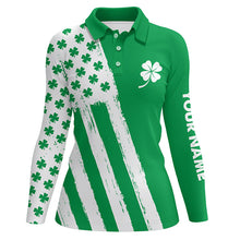 Load image into Gallery viewer, Women golf polo shirt custom name green clover American flag St Patrick day golf shirts, golfing gifts NQS7068