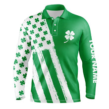 Load image into Gallery viewer, Mens golf polo shirt custom name green clover American flag St Patrick day golf shirts, golfing gifts NQS7068