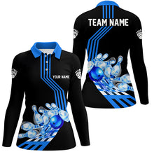 Load image into Gallery viewer, Women Bowling Polo Shirts Custom Bowling Team league Jerseys, gifts for bowlers | Blue NQS7070