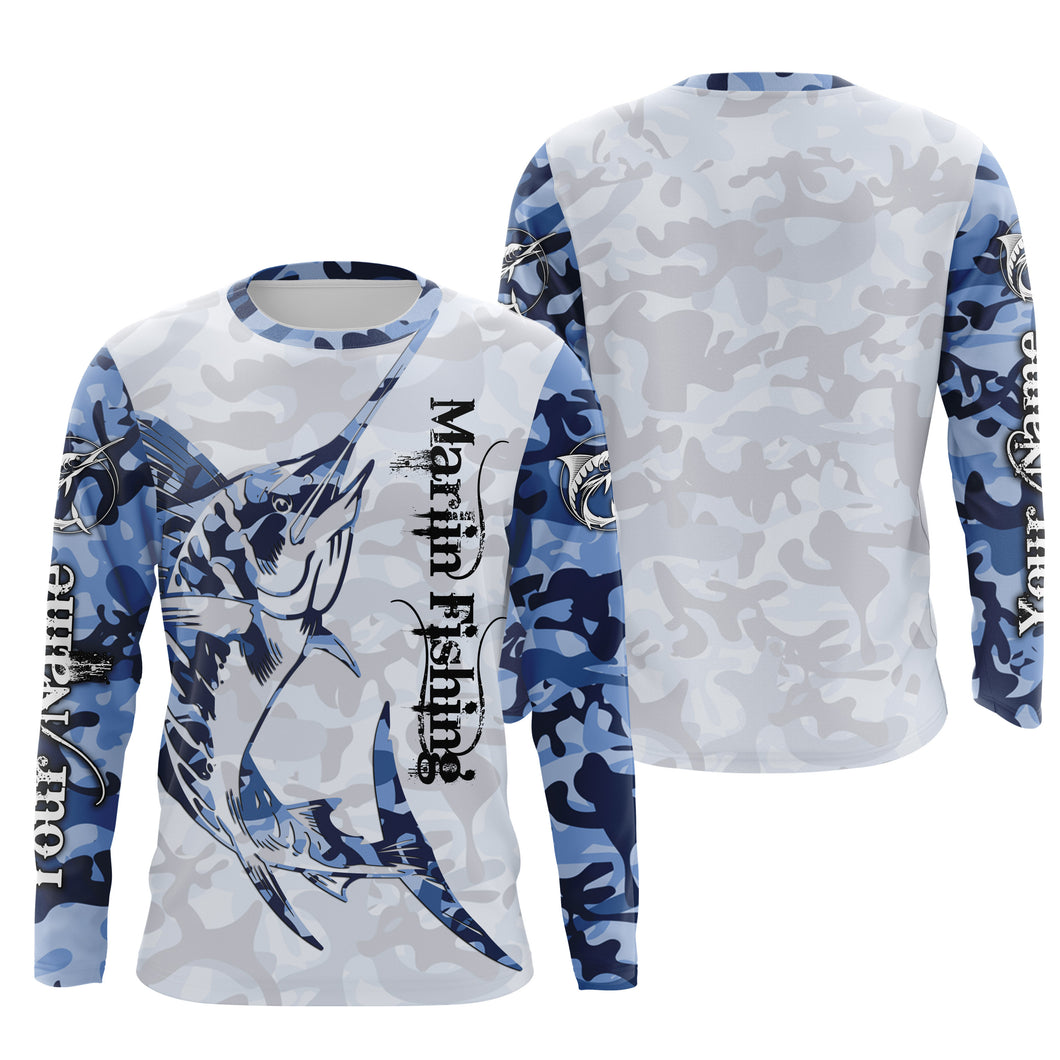 Marlin fishing Saltwater Fish blue camo UV protection customize name fishing apparel NQS1351