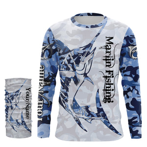 Marlin fishing Saltwater Fish blue camo UV protection customize name fishing apparel NQS1351