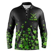 Load image into Gallery viewer, Mens golf polo shirts custom green clover St Patrick&#39;s Day black pattern golf polos shirt for men NQS7183