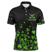 Load image into Gallery viewer, Mens golf polo shirts custom green clover St Patrick&#39;s Day black pattern golf polos shirt for men NQS7183