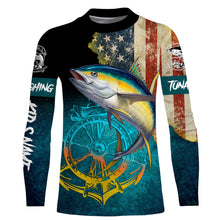 Load image into Gallery viewer, Tuna fishing American flag patriotic Custom upf fishing Shirts jersey, custom fishing shirts with hood NQS3103