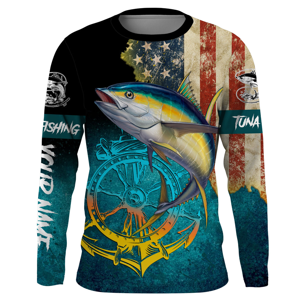 Tuna fishing American flag patriotic Custom upf fishing Shirts jersey, custom fishing shirts with hood NQS3103