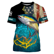 Load image into Gallery viewer, Tuna fishing American flag patriotic Custom upf fishing Shirts jersey, custom fishing shirts with hood NQS3103