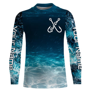 Fish on blue sea water camo Custom Name performance long sleeve fishing shirts uv protection NQS3652