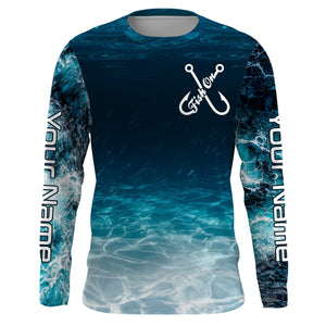 Fish on blue sea water camo Custom Name performance long sleeve fishing shirts uv protection NQS3652