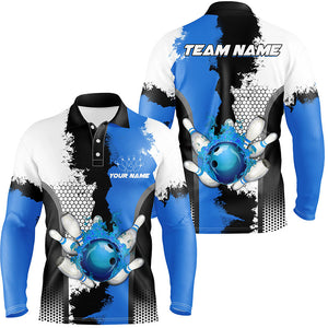 Black white bowling fire league jerseys custom Men Bowling Polo Shirt, gifts for bowler | Blue NQS7189