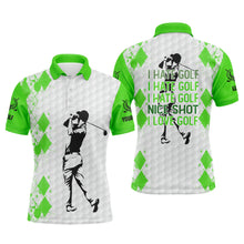 Load image into Gallery viewer, Green and white Mens golf polo shirt I hate golf nice shot I love golf custom name funny golf gifts NQS5031