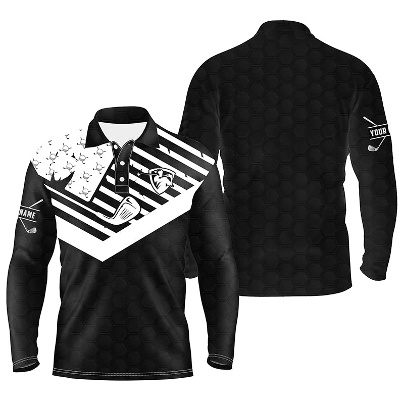 Black white Mens golf polo shirt custom American flag golf clubs patriotic golf polo shirts for men NQS5329