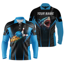 Load image into Gallery viewer, Personalized 3D bowling shirts for men Custom shark team blue bowling ball Bowling jerseys polo Shirts NQS5336