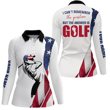 Load image into Gallery viewer, Funny Womens golf polo shirt custom American flag I can't remember the question but the answer is golf NQS5339