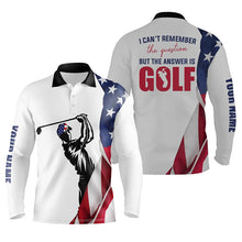 Load image into Gallery viewer, Funny Mens golf polo shirt custom American flag I can&#39;t remember the question but the answer is golf NQS5339