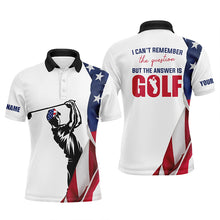 Load image into Gallery viewer, Funny Mens golf polo shirt custom American flag I can&#39;t remember the question but the answer is golf NQS5339