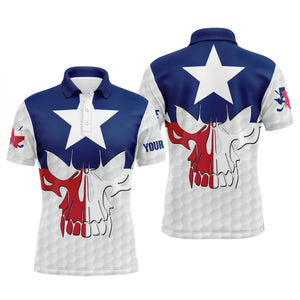 Mens golf polo shirts Texas flag patriotic custom skull golf ball shirts for men, best mens golf wear NQS5064