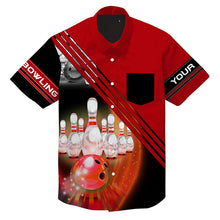 Load image into Gallery viewer, Custom hawaiian bowling shirts bowling ball and pins team shirt, button up bowling shirts | Red NQS4452