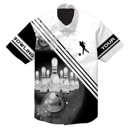 Custom hawaiian bowling shirts bowling ball and pins team shirt, button up bowling shirts | White NQS4452