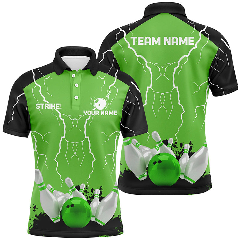 Mens polo bowling shirt Custom bowling strike lightning storm thunder team league jersey | Green NQS7083