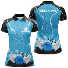 Load image into Gallery viewer, Women bowling polo shirt Custom bowling strike lightning storm thunder team league jerseys | Blue NQS7084
