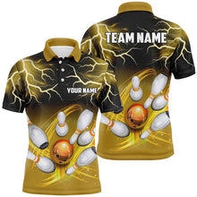 Load image into Gallery viewer, Mens polo bowling shirt Custom black yellow bowling lightning thunder team bowling league jerseys NQS7086