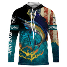 Load image into Gallery viewer, Sailfish fishing American flag patriotic Custom upf fishing Shirts jersey, custom fishing shirts NQS3115