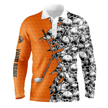 Load image into Gallery viewer, Mens golf tops polo orange pattern Halloween skull golf clubs custom golf performance shirts for men NQS6244