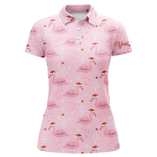 Load image into Gallery viewer, Womens golf polo shirt custom pink flamingo Christmas pattern in xmas Santa hat, Christmas golf gifts NQS6720