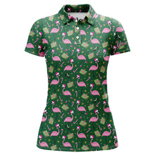 Load image into Gallery viewer, Womens golf polo shirt custom green Flamingo Christmas pattern golf shirt, gift for golf lovers NQS6722