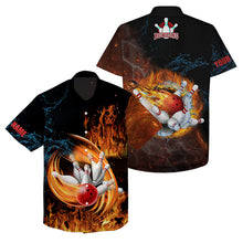 Load image into Gallery viewer, Customize hawaiian bowling shirts flame bowling ball and pins team shirt, bowling gifts NQS4459