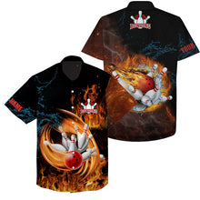 Load image into Gallery viewer, Customize hawaiian bowling shirts flame bowling ball and pins team shirt, bowling gifts NQS4459