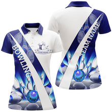 Load image into Gallery viewer, White Bowling Polo Shirts For Women Custom blue light bowling ball pins Team League Jerseys NQS6732