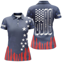 Load image into Gallery viewer, Red white and blue American flag Womens golf polo shirt custom patriotic women's golf outfits NQS6736