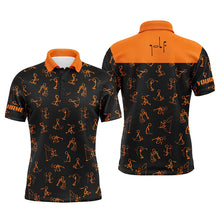 Load image into Gallery viewer, Men golf polo upf shirts custom name funny golf pattern, black orange polo shirt golf outfit men NQS6279