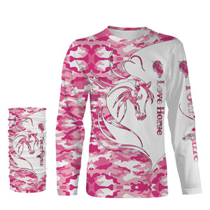 Love Horse tattoo pink camo Customize Name 3D All Over Printed Shirts Personalized gift for horse lovers NQS2434