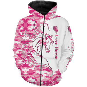 Love Horse tattoo pink camo Customize Name 3D All Over Printed Shirts Personalized gift for horse lovers NQS2434