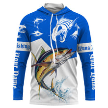 Load image into Gallery viewer, Angry Tuna fishing Custom Long sleeve Fishing Shirts, Tuna fish skeleton fishing jerseys | Blue NQS4235