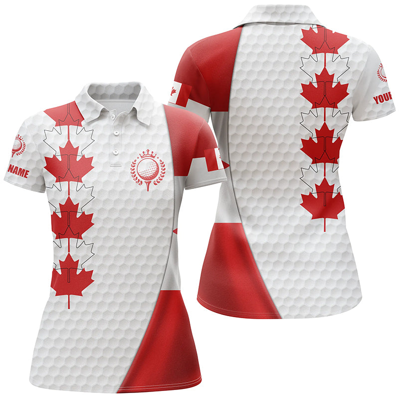 Canadian flag Womens golf polo shirt custom Maple leaves patriotic white golf ball skin shirts NQS6743