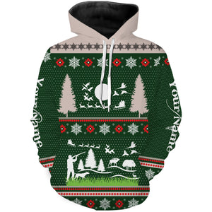 Hunter Santa funny ugly Christmas sweatshirt full print green Christmas pattern, Christmas gift NQS2565