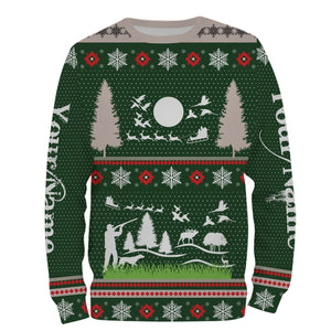 Hunter Santa funny ugly Christmas sweatshirt full print green Christmas pattern, Christmas gift NQS2565