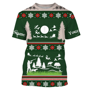 Hunter Santa funny ugly Christmas sweatshirt full print green Christmas pattern, Christmas gift NQS2565