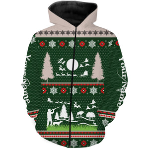 Hunter Santa funny ugly Christmas sweatshirt full print green Christmas pattern, Christmas gift NQS2565