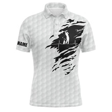 Load image into Gallery viewer, Mens golf polo shirts custom name golf ball pattern white golf shirt, gifts for golf lovers NQS4472