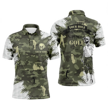 Load image into Gallery viewer, Funny skull green camo golf polo shirts for men custom name your hole is my goal mens polos shirt NQS4827