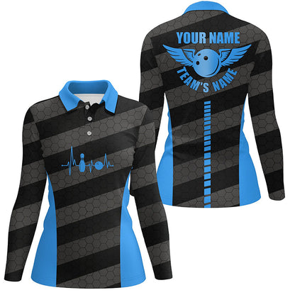 Women bowling polo shirts custom bowling team shirts for bowlers, team bowling jerseys | Blue NQS7220