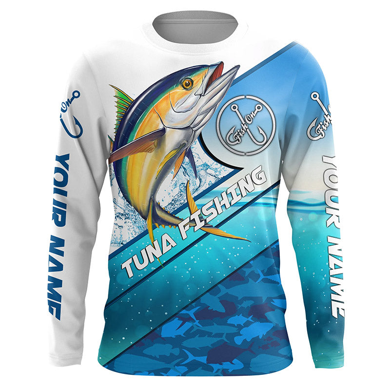 Tuna fishing blue sea camo UV protection long sleeve fishing shirts, custom Tuna fishing jerseys NQS5090