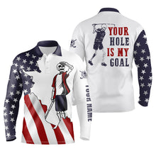 Load image into Gallery viewer, American flag patriotic Mens golf polos shirts custom name funny  golf skull your hole is my goal NQS5095