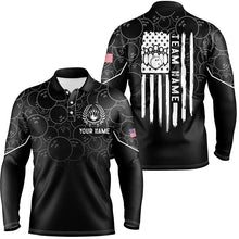 Load image into Gallery viewer, Black bowling camo Mens polo bowling shirts Custom American flag patriotic bowling team league jerseys NQS6760