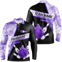 Load image into Gallery viewer, Bowling flame purple smoke pattern Custom black Mens Bowling polo shirts, Team Bowling League Jerseys NQS7229