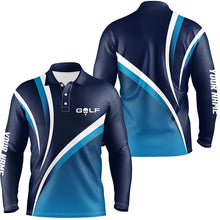 Load image into Gallery viewer, Mens golf polo shirts custom name men&#39;s golf polos, tournament golf tops for mens | Blue NQS6510